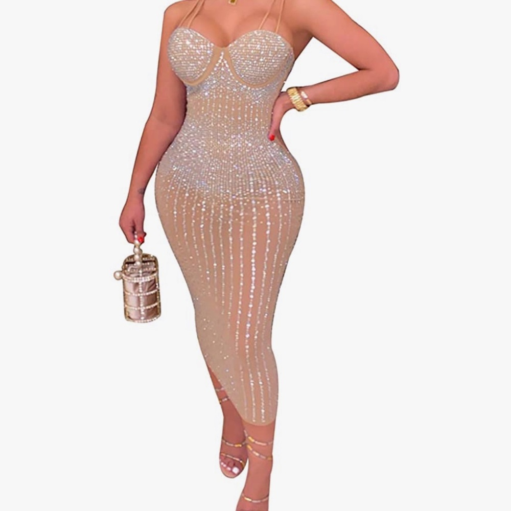 Nude Bejeweled Dress